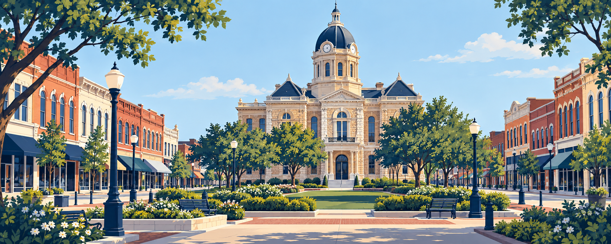 Illustrated McKinney, Texas city scene
