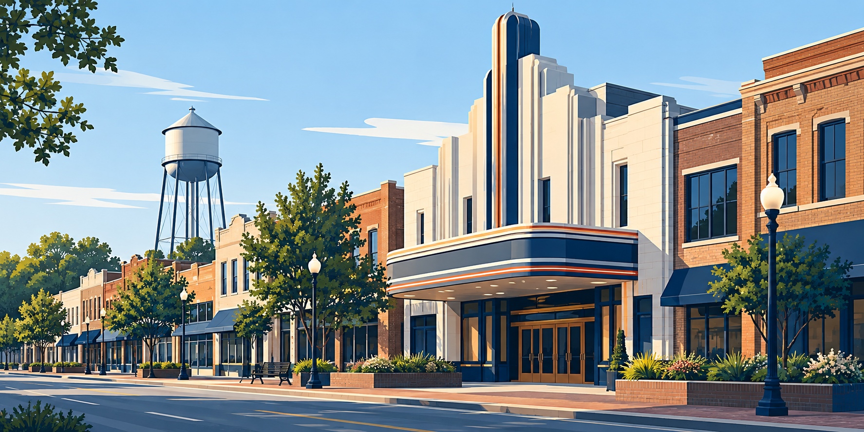 Illustrated Grand Prairie, Texas city scene