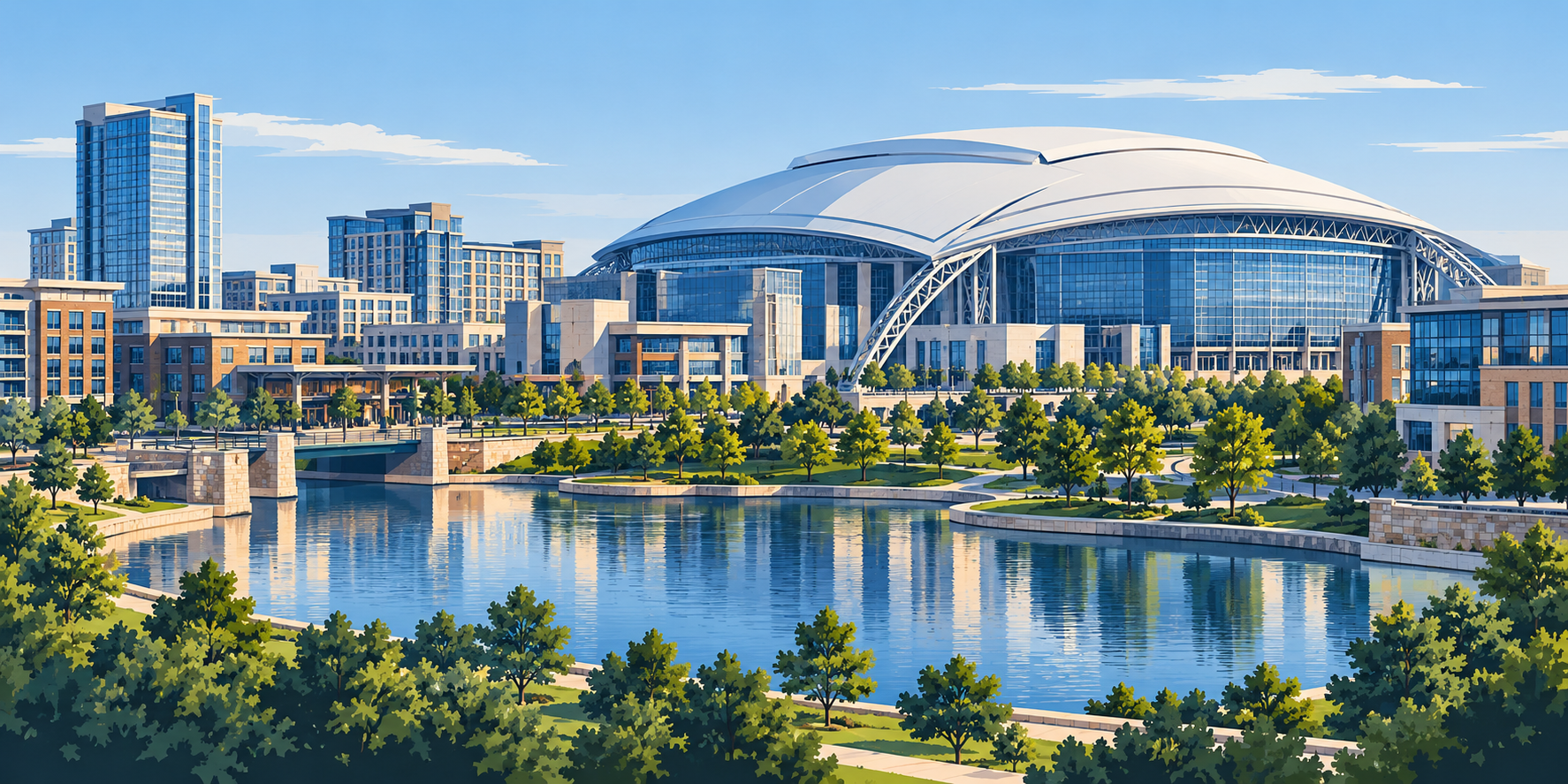 Illustrated Arlington, Texas city scene