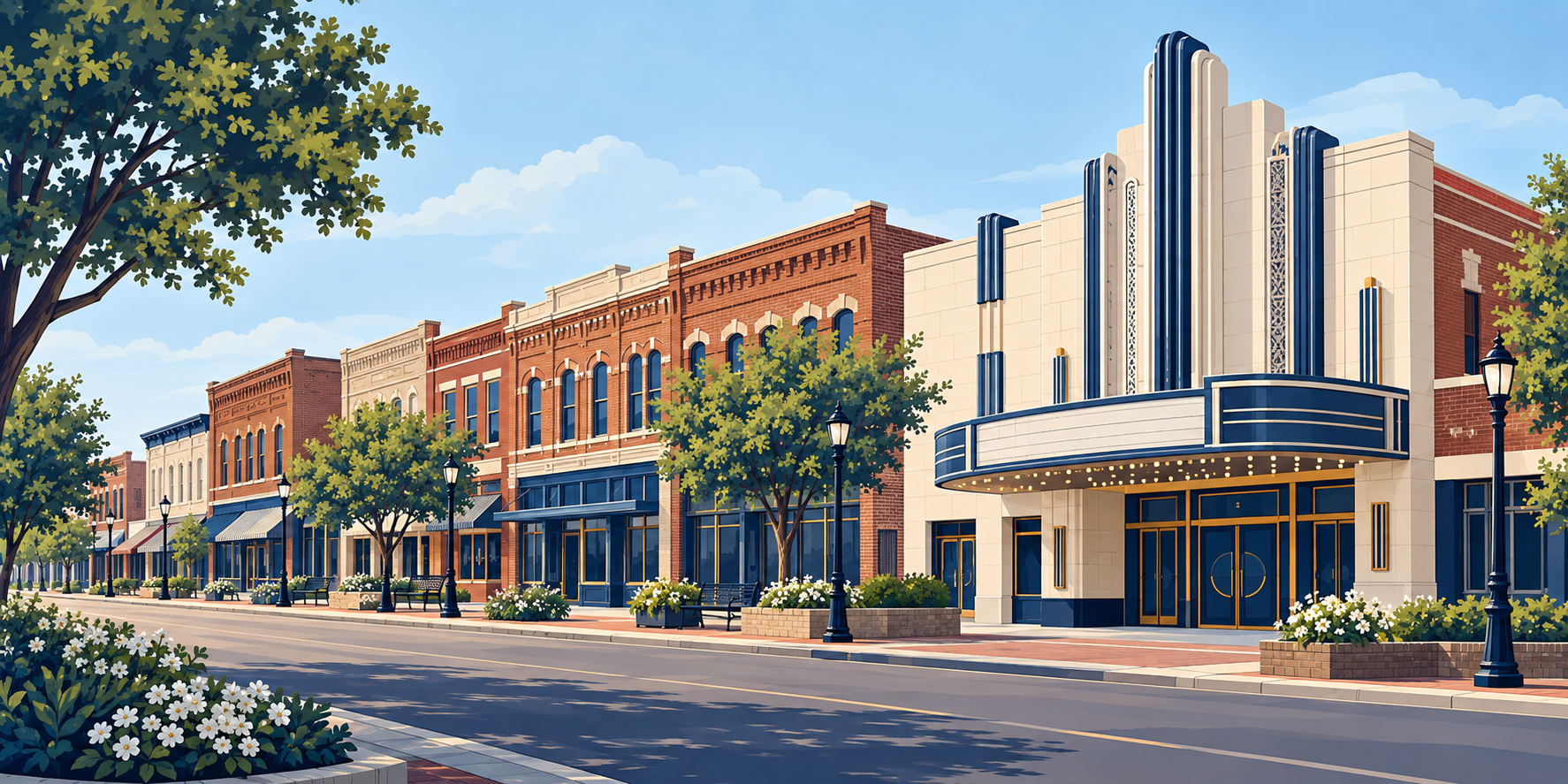 Illustrated Mansfield, Texas city scene