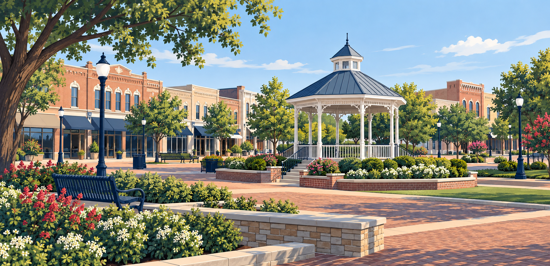 Illustrated Carrollton, Texas city scene