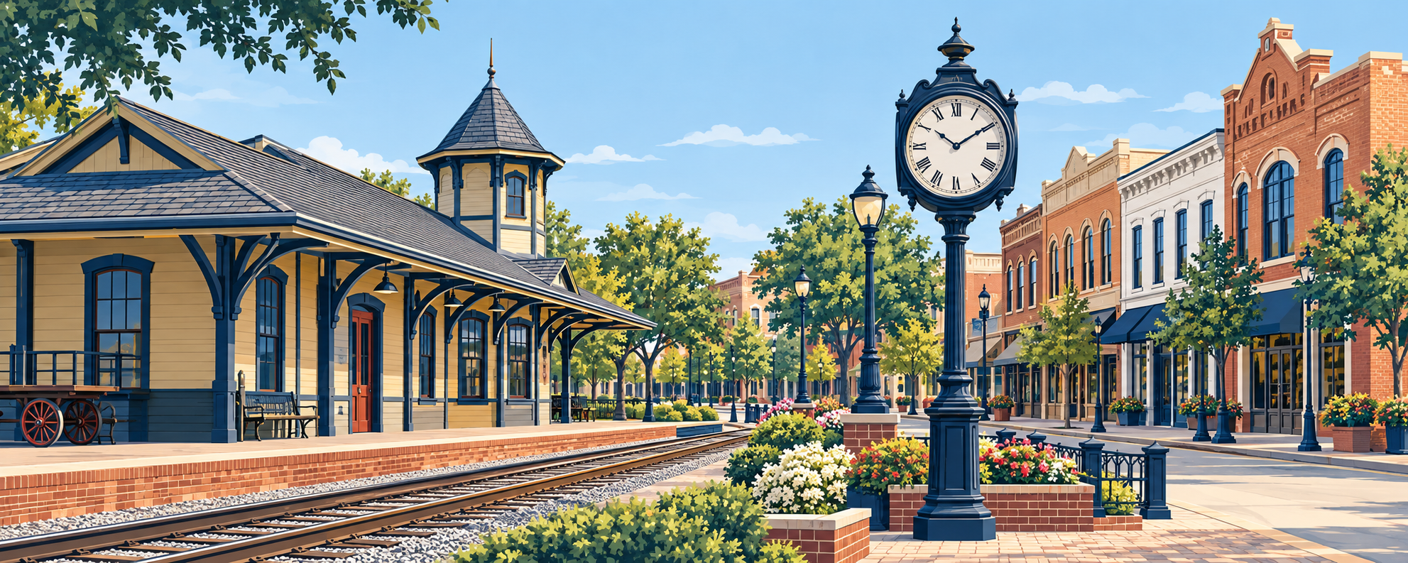 Illustrated Grapevine, Texas city scene