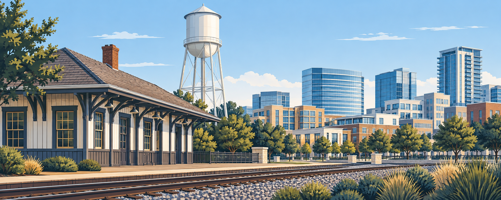 Illustrated Frisco, Texas city scene