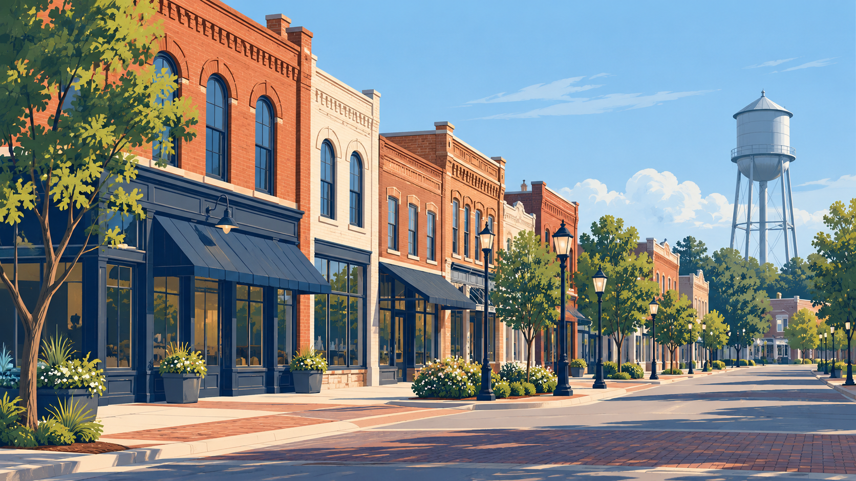 Illustrated Lewisville, Texas city scene