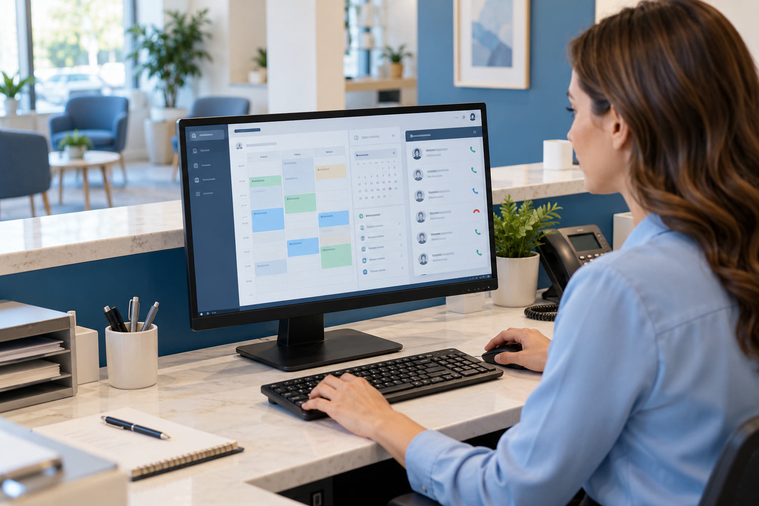 Staff member reviewing appointment scheduling requests