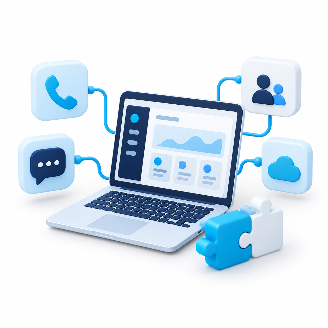Contact center software connected with business applications