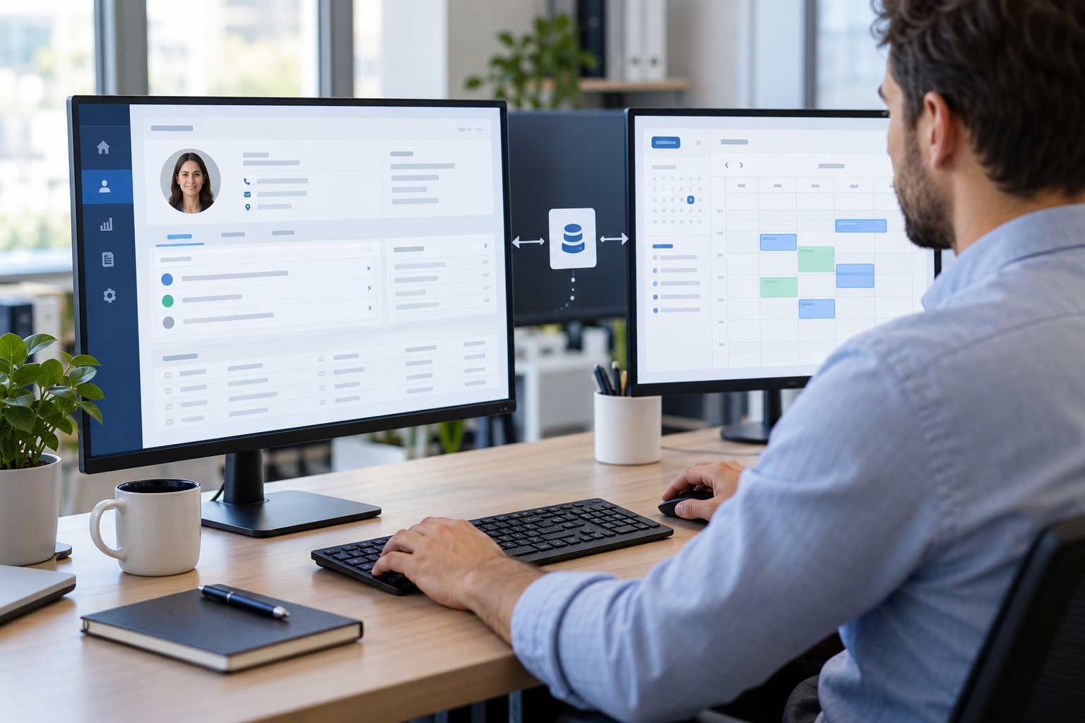 Specialist reviewing connected business software